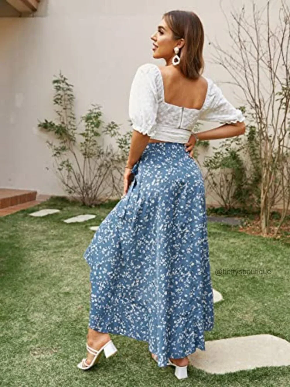 Boho Floral Wrap Maxi Skirt High Waisted with Slit